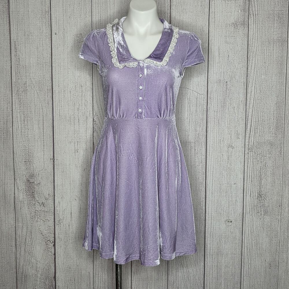 Killstar Every Mourning Dress Lilac Purple Velvet Lace Collar Goth Babydoll, S